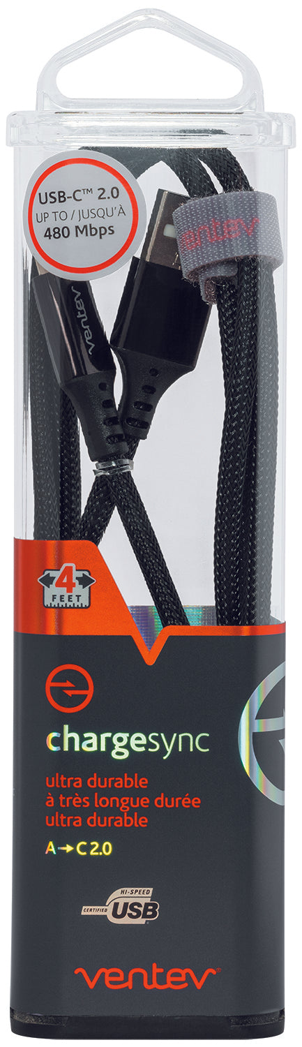 Ventev ChargeSync Alloy USB-A - USB-C 2.0 Cable 4ft (Jet Black)