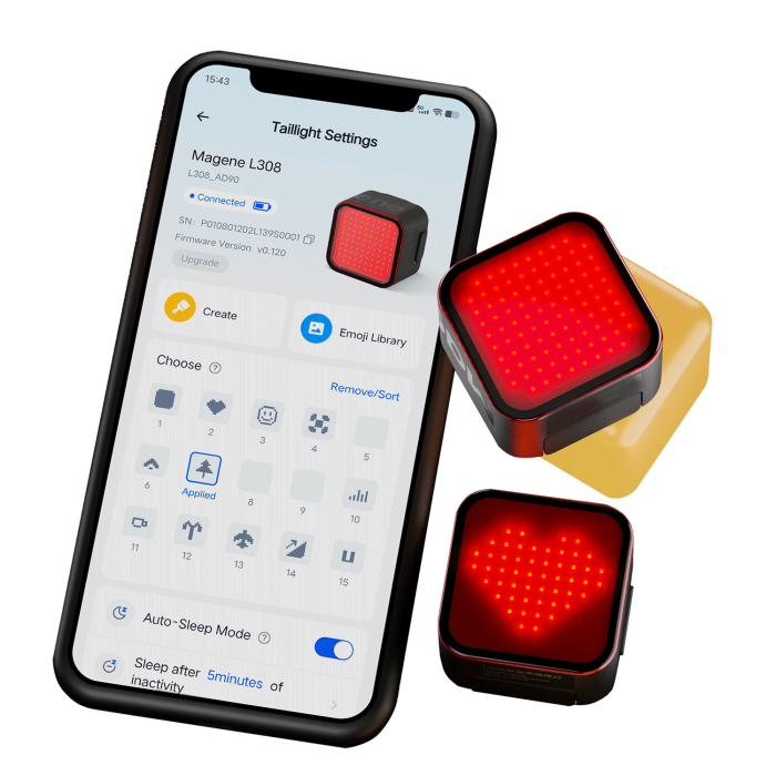 Magene L308 Personaliseerbare emoji's met veiligheid voor Onelapfit APP 96 waterdichte COB ledlampen (oplaadkabel niet inbegrepen Magene L308 Personaliseerbare emoji's met veiligheid voor Onelapfit APP 96 waterdichte COB ledlampen (oplaadkabel niet inbegrepen