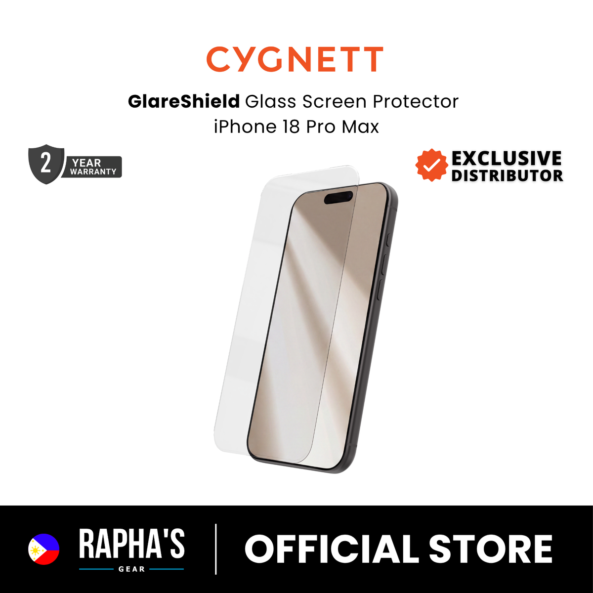 Cygnett GlareShield Glass Screen Protector for iPhone 18 Series