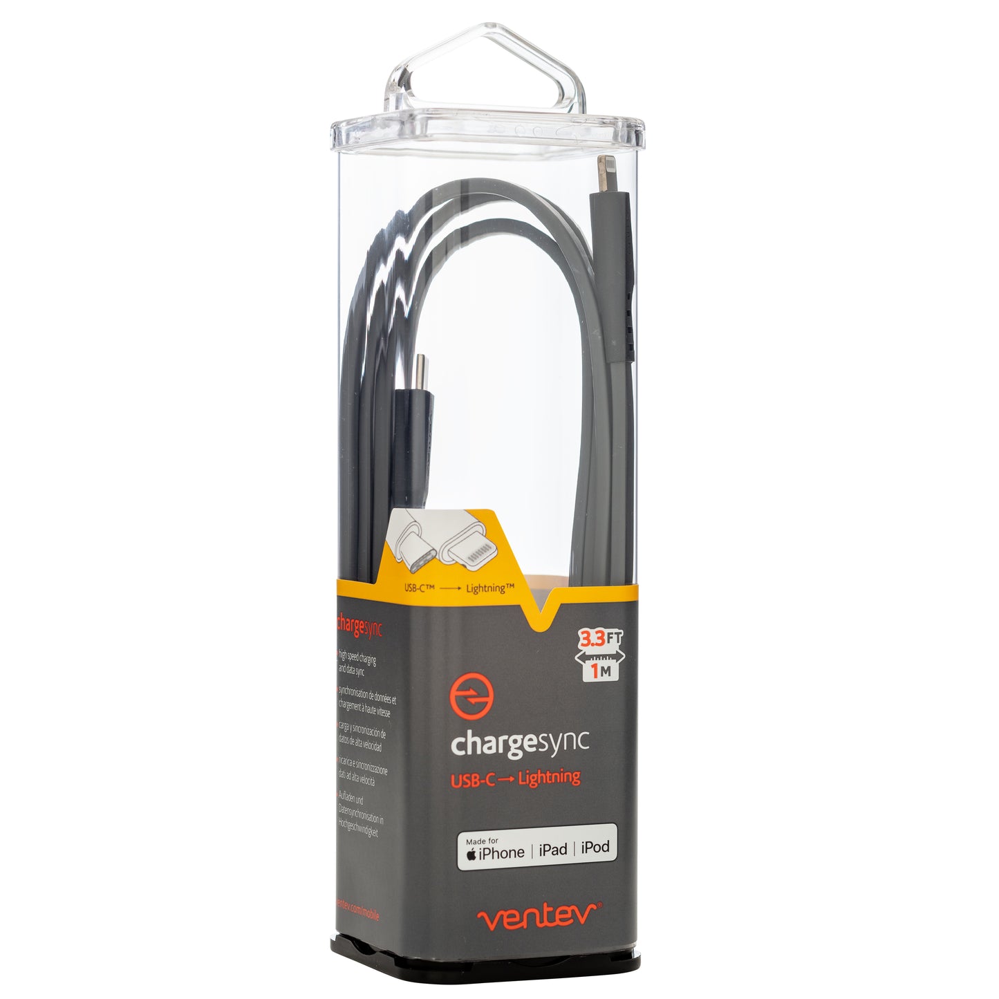 Ventev ChargeSync USB-C - Lightning Flat Cable 3.3ft (Grey)