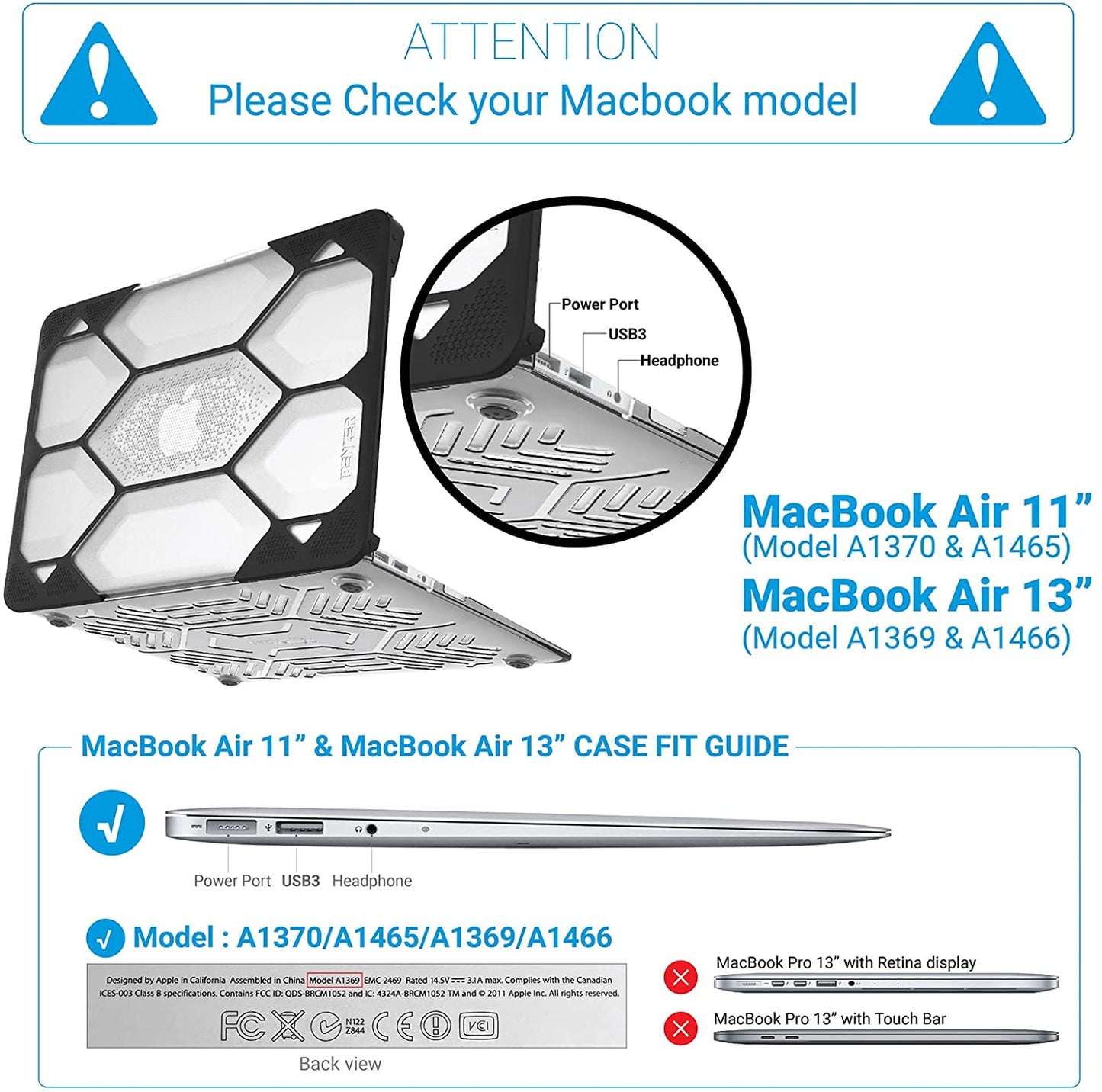 IBENZER Hexpact Protective Case for Macbook Air 13’’ A1466 A1369