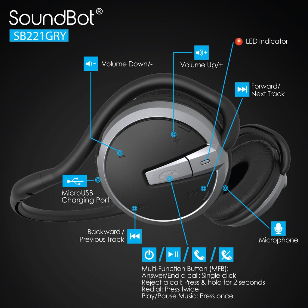 SOUNDBOT SB221 BLUETOOTH HEADPHONE WIRELESS HEADSET